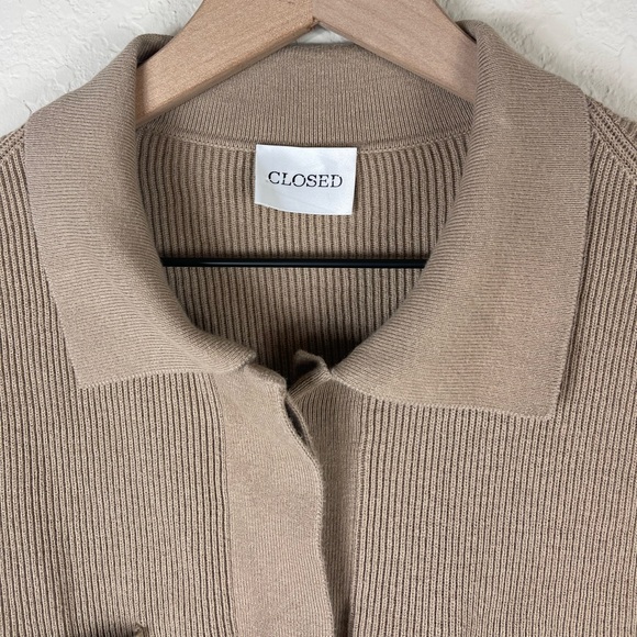 CLOSED Cashmere Cropped Ribbed Cardigan Sweater Tan Size XL - Picture 5 of 10